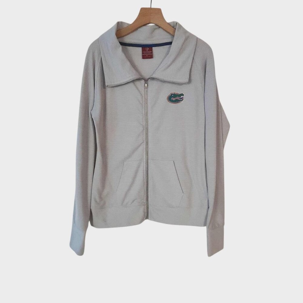 Florida Gators Full  Zip‎ Jacket Light Gray Striped Collared NCAA Womens XL
